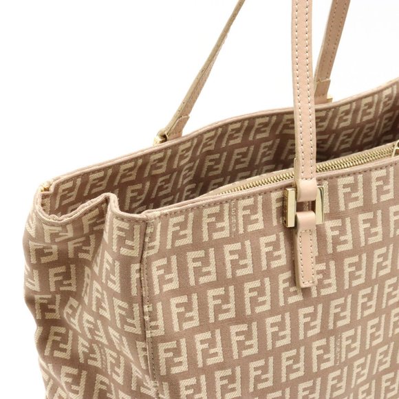FENDI Zucchino Zucca pattern tote bag handbag canvas leather pink beige 8BH133 - Picture 6 of 10